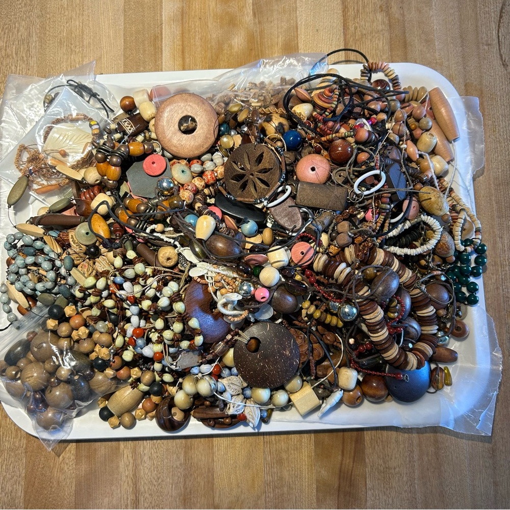 Over 2 kg of Wooden Beaded Jewelry for Craft.